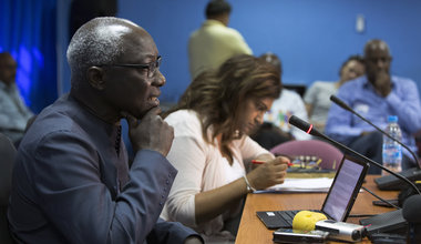 UN Special Adviser on the Prevention of Genocide, addresses a press conference in the UNMISS Tomping base