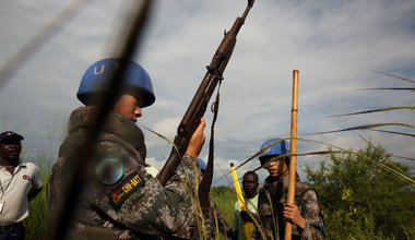 Peacekeepers undertake weapons sweep operation on the outskirts of PoC site 3