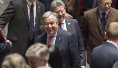Secretary-General António Guterres arrives to address the Security Council debate on peacekeeping operations on 06 April 2017 at the United Nations headquarters in New York.
