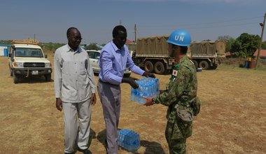 UNMISS Japanese Peacekeeping Engineers accepting water from the Leadership of the University of Juba