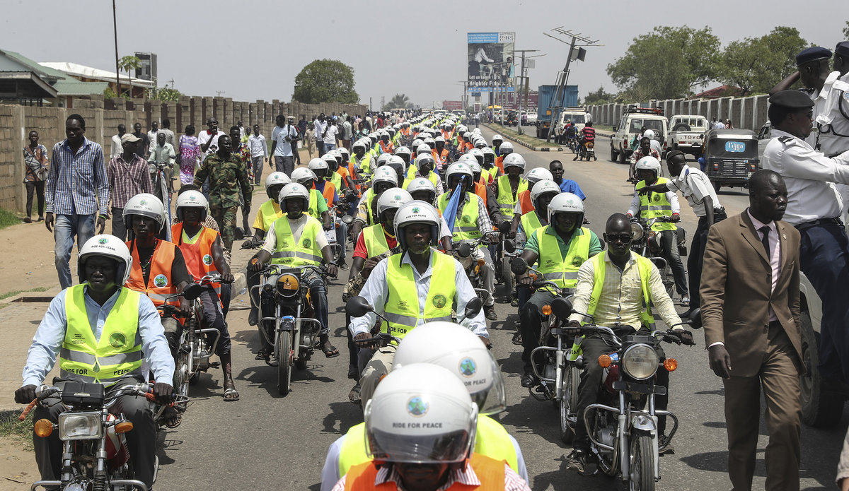 UNMISS chief rides with boda boda motorcyclists in campaign for peace and safety