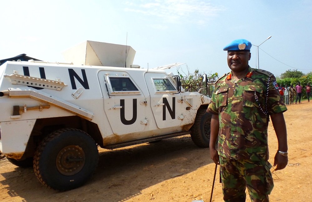 UNMISS Force Commander - Lieutenant General John Mogoa Kimani Ondieke inspects a patrol outside the POC in Juba.