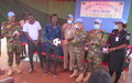 Displaced youth in Wau receive sports equipment from Bangladeshi peacekeepers