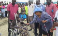 IDP community in Malakal receive wheel chairs and white canes  